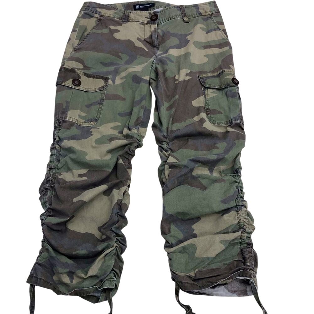 INC International Concepts Petite Crop Camo Cargo Pants Adjustable Side Ruching - Picture 12 of 16